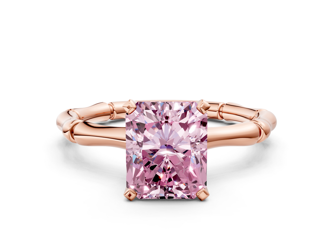 Rose gold Fancy Pink Radiant  Solitaire Diamond Ring with Bamboo Band and Four-Prong Setting_65