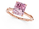 Rose gold Fancy Pink Radiant  Solitaire Diamond Ring with Bamboo Band and Four-Prong Setting_66