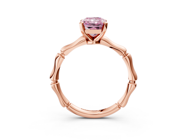 Rose gold Fancy Pink Radiant  Solitaire Diamond Ring with Bamboo Band and Four-Prong Setting