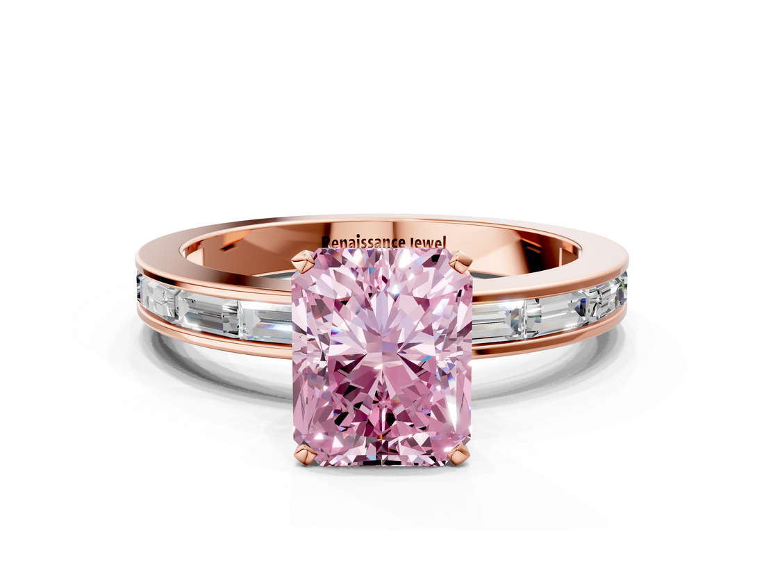 Rose gold Fancy Pink Radiant  Solitaire Diamond Ring with Channel-Set Baguette Band and Four-Prong Setting_85