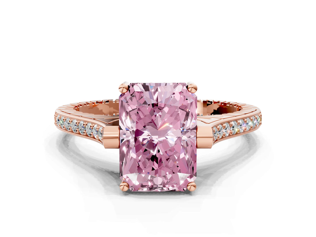Rose gold Fancy Pink Radiant  Solitaire Diamond Ring with Channel Set Band and Bezel Prong Setting_56