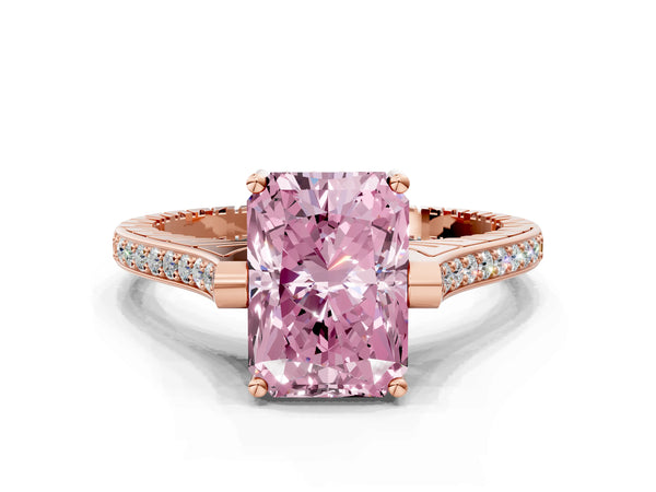 Rose gold Fancy Pink Radiant  Solitaire Diamond Ring with Channel Set Band and Bezel Prong Setting