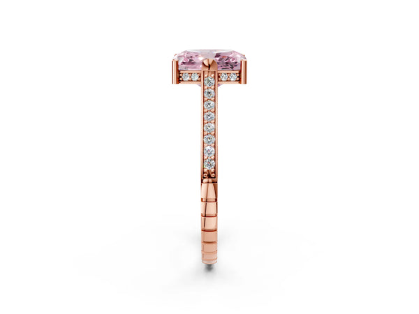 Rose gold Fancy Pink Radiant  Solitaire Diamond Ring with Channel Set Band and Bezel Prong Setting