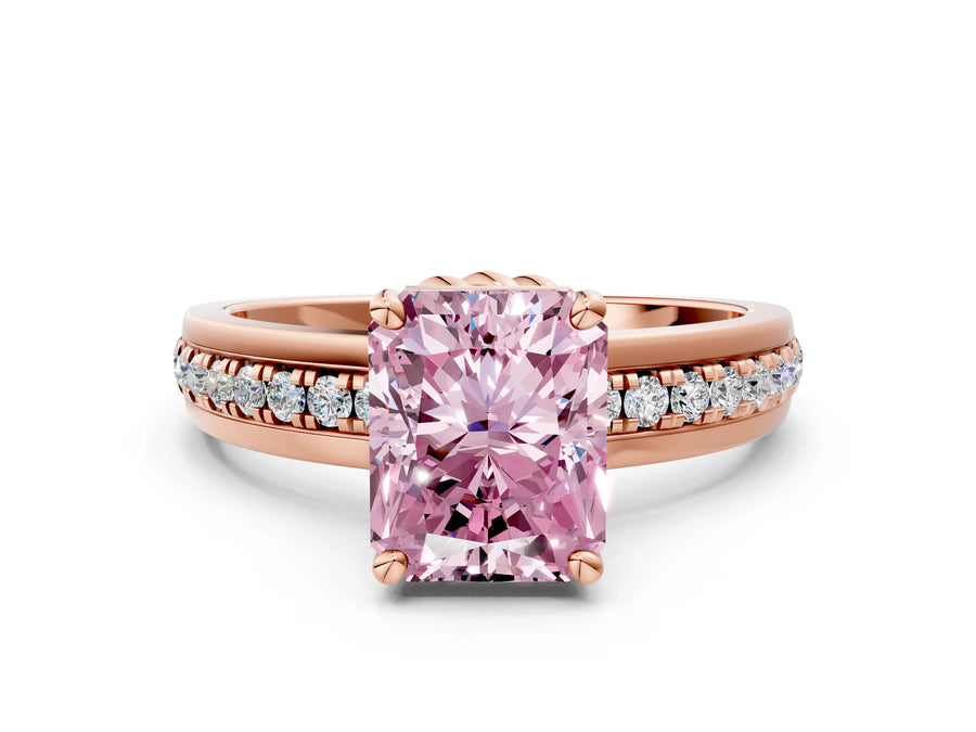 Rose gold Fancy Pink Radiant  Solitaire Diamond Ring with Channel Set Band and Six-Prong Setting