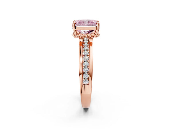 Rose gold Fancy Pink Radiant  Solitaire Diamond Ring with Channel Set Band and Six-Prong Setting