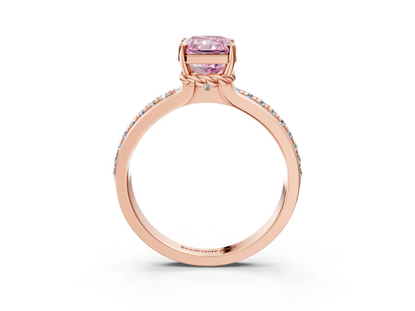 Rose gold Fancy Pink Radiant  Solitaire Diamond Ring with Channel Set Band and Six-Prong Setting