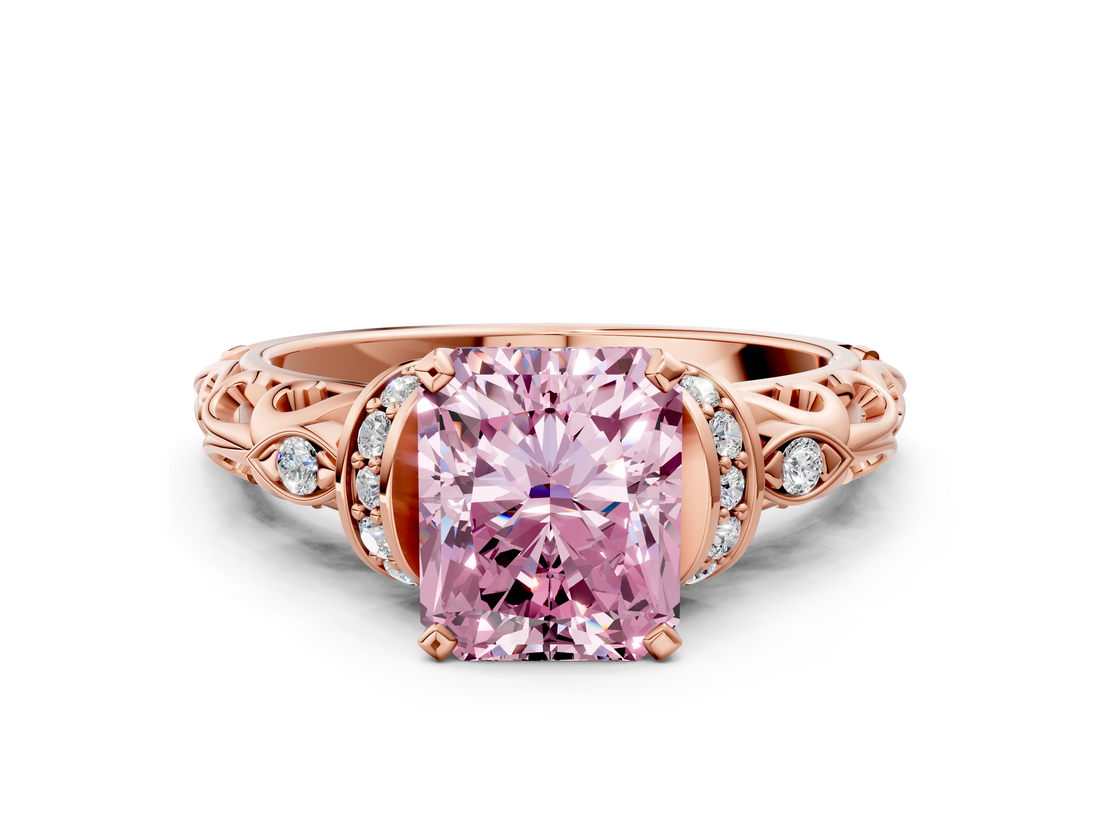 Rose gold Fancy Pink Radiant  Solitaire Diamond Ring with Filigree Band and Four-Prong Setting_28