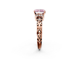 Rose gold Fancy Pink Radiant  Solitaire Diamond Ring with Filigree Band and Four-Prong Setting_30