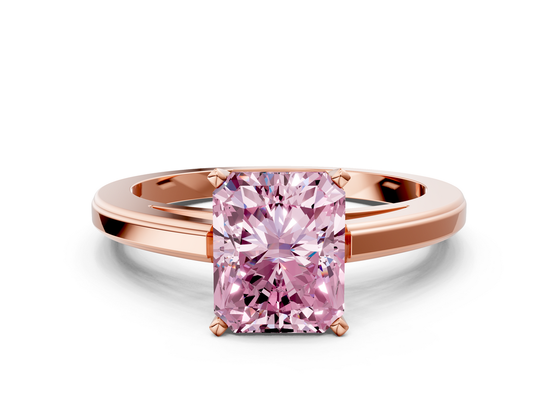 Rose gold Fancy Pink Radiant  Solitaire Diamond Ring with Four-Prong Setting and Classic Band_3