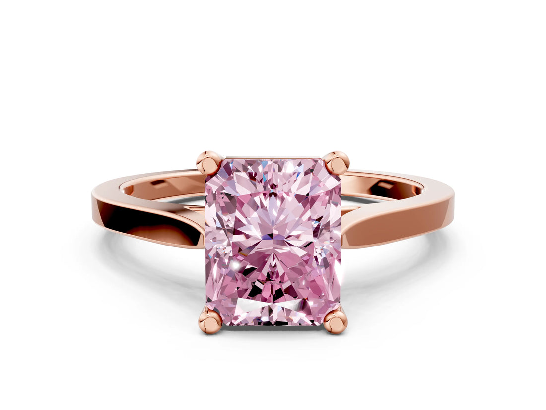 Rose gold Fancy Pink Radiant  Solitaire Diamond Ring with Four-Prong Setting and Tapered Band