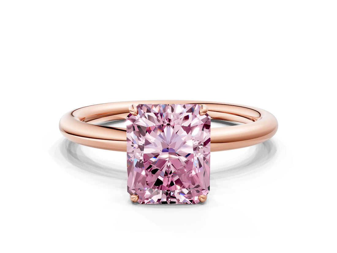 Rose gold Fancy Pink Radiant  Solitaire Diamond Ring with Four-Prong Setting on a Plain Band_20