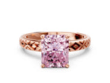 Rose gold Fancy Pink Radiant  Solitaire Diamond Ring with Milgrain and Black Enamel X Pattern Band_184