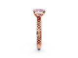 Rose gold Fancy Pink Radiant  Solitaire Diamond Ring with Milgrain and Black Enamel X Pattern Band_186