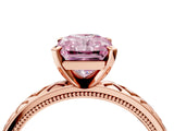 Rose gold Fancy Pink Radiant  Solitaire Diamond Ring with Milgrain and Black Enamel X Pattern Band_188
