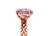 Rose gold Fancy Pink Radiant  Solitaire Diamond Ring with Milgrain and Black Enamel X Pattern Band_189