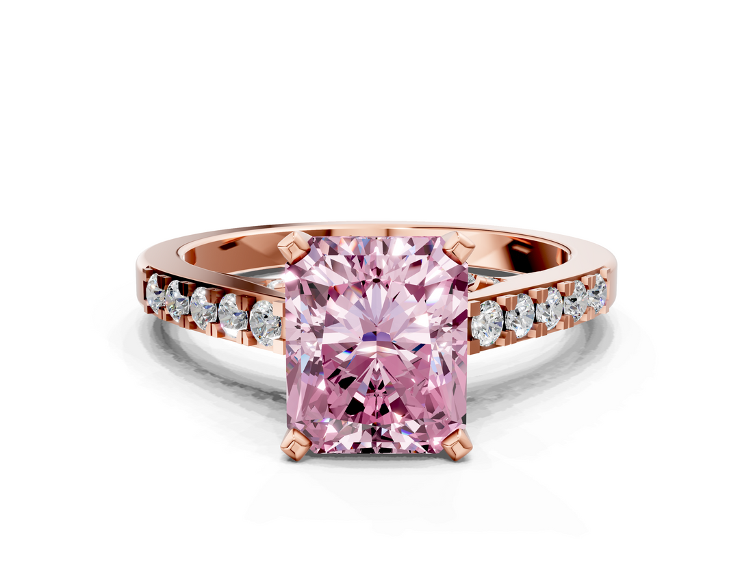 Rose gold Fancy Pink Radiant  Solitaire Diamond Ring with Pavé Band and Four-Prong Setting_82