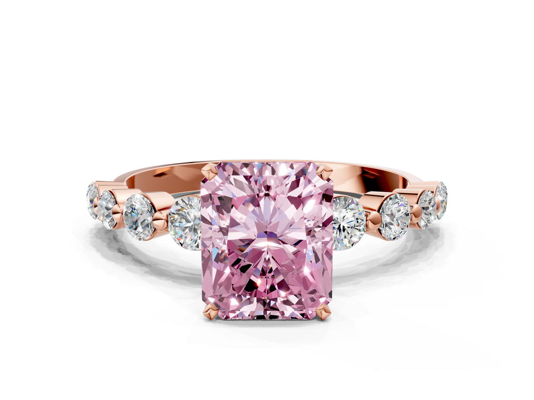 Rose gold Fancy Pink Radiant  Solitaire Diamond Ring with Pave Band and Four-Prong Setting_261