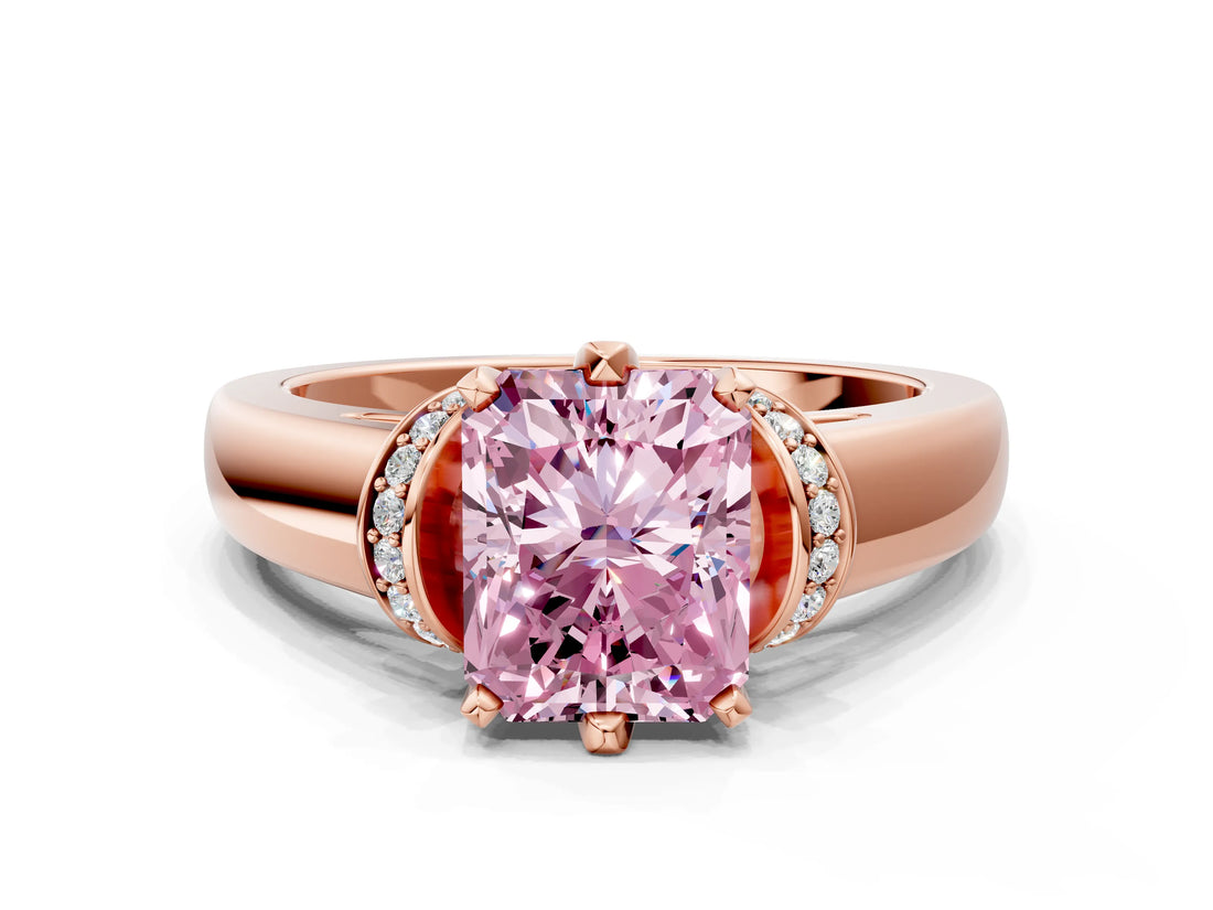 Rose gold Fancy Pink Radiant  Solitaire Diamond Ring with Pave Band and Six-Prong Setting_32