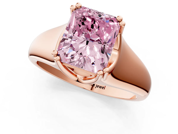 Rose gold Fancy Pink Radiant Cut Diamond Solitaire Ring with Wide Band and Prong Setting