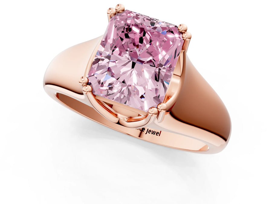 Rose gold Fancy Pink Radiant Cut Diamond Solitaire Ring with Wide Band and Prong Setting
