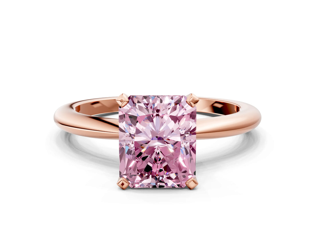 Rose gold Fancy Pink Radiant  Solitaire Diamond Ring with Six-Prong Setting on a Classic Band