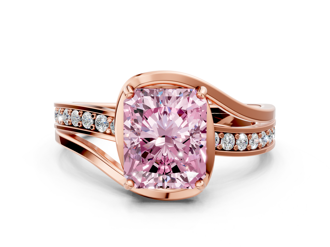 Rose gold Fancy Pink Radiant  Solitaire Diamond Ring with Split Shank and Prong Setting_41