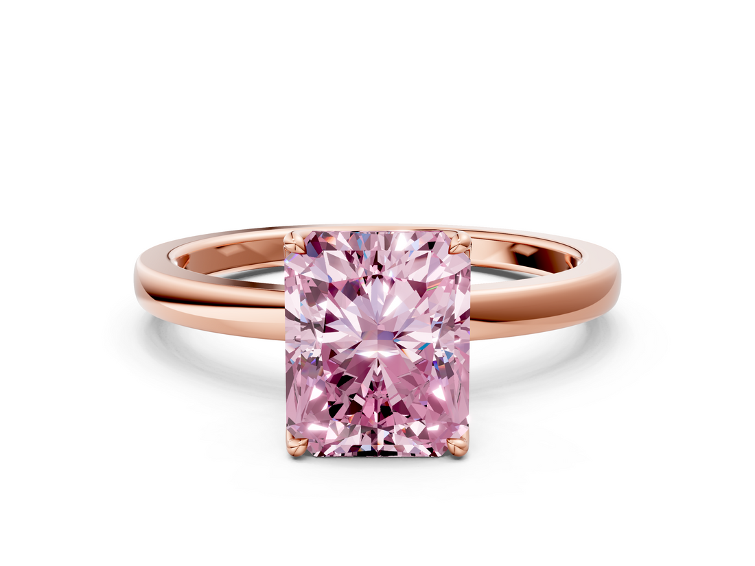 Rose gold Fancy Pink Radiant  Solitaire Diamond Ring with Thin Band and Four-Prong Setting_3