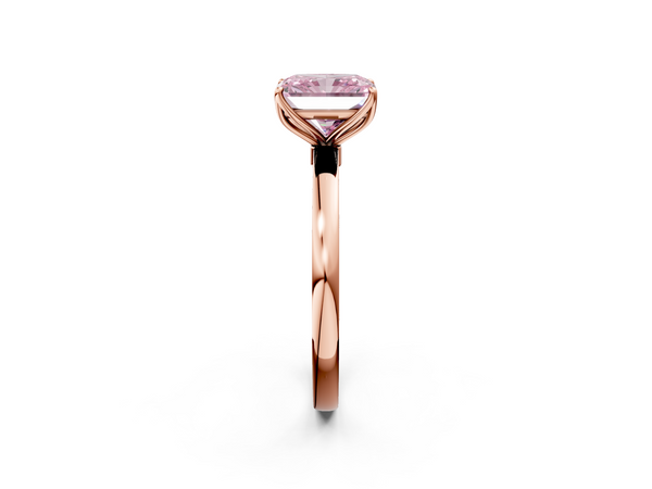 Rose gold Fancy Pink Radiant  Solitaire Diamond Ring with Thin Band and Four-Prong Setting