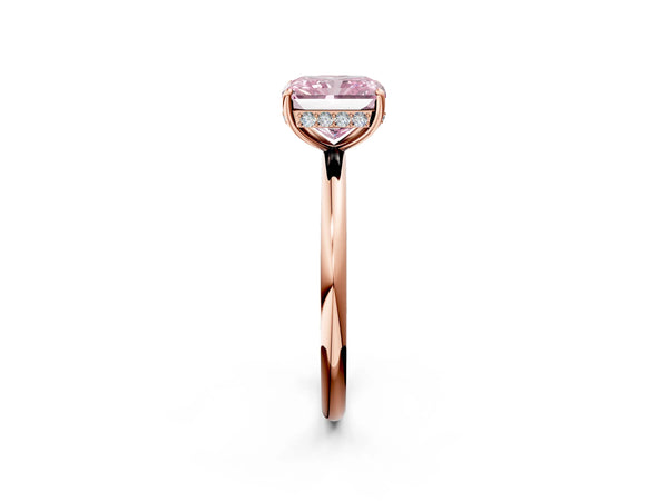Rose gold Fancy Pink Radiant  Solitaire Diamond Ring with a Classic Band and Four-Prong Setting
