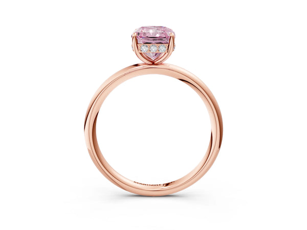 Rose gold Fancy Pink Radiant  Solitaire Diamond Ring with a Classic Band and Four-Prong Setting