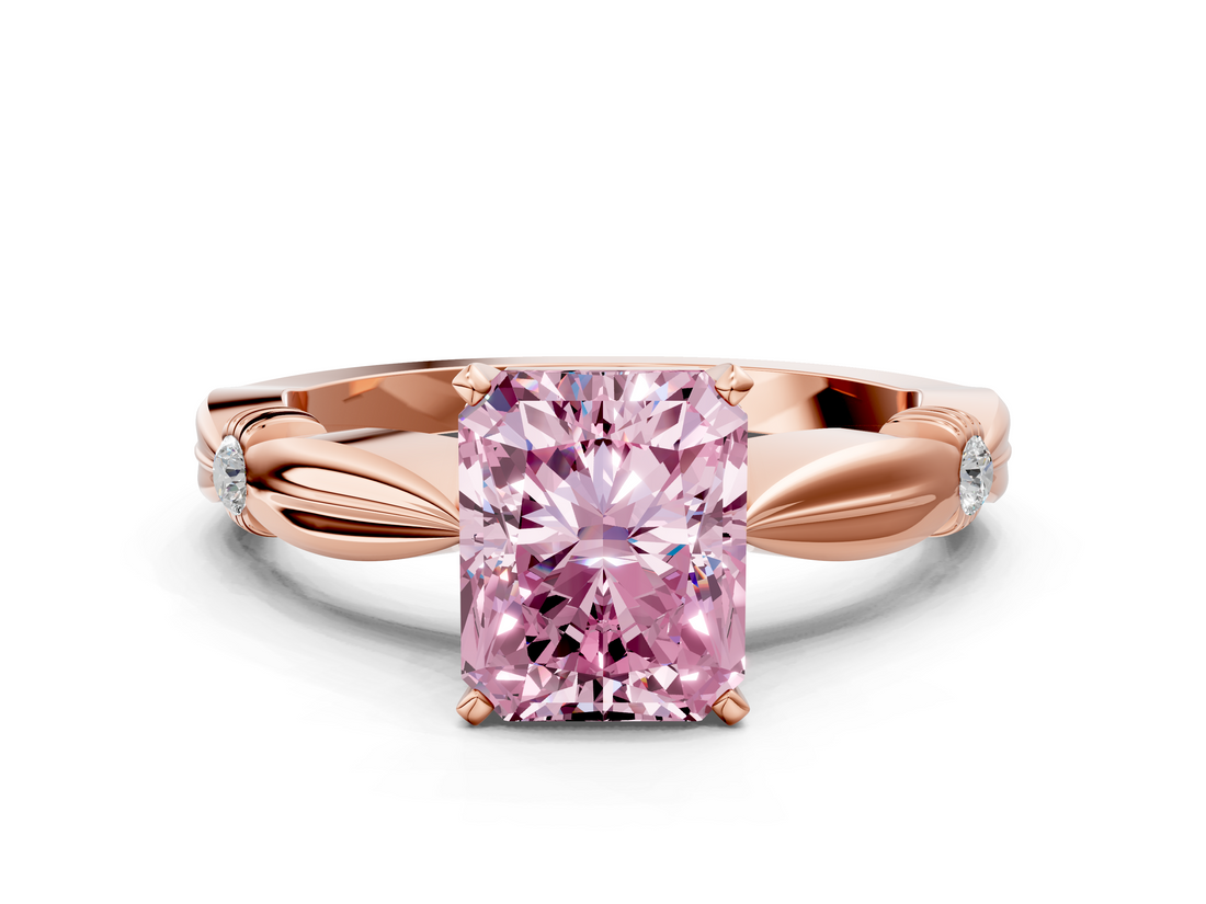 Rose gold Fancy Pink Radiant  Solitaire Diamond Twisted Band with Four-Prong Setting_64