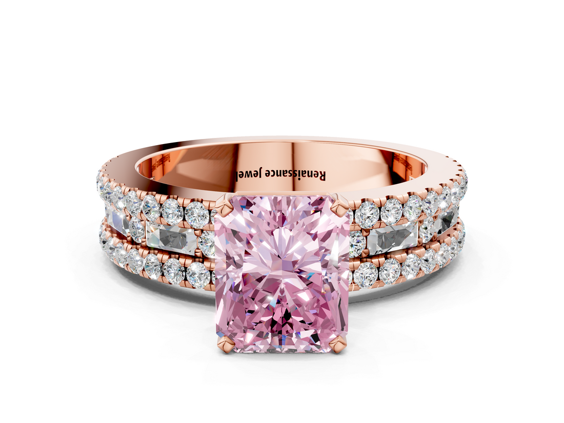 Rose gold Fancy Pink Radiant  Solitaire Diamond with Pave and Channel Set Band_42