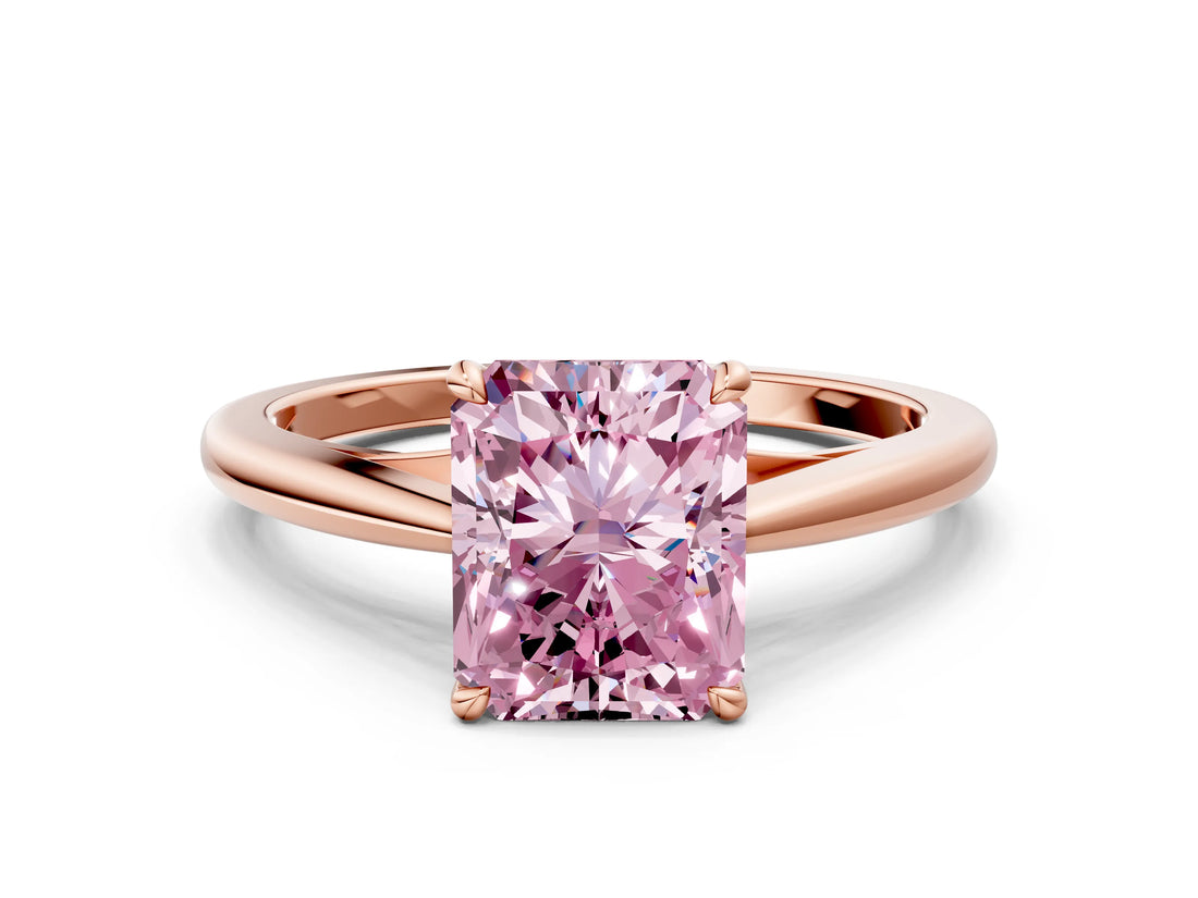 Rose gold Fancy Pink Radiant  Solitaire Engagement Ring with Four-Prong Setting and Classic Band 1