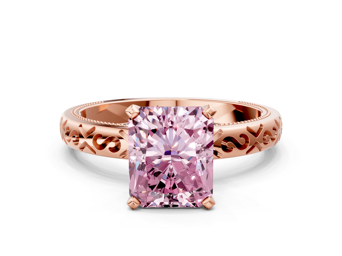 Rose gold Fancy Pink Radiant  Solitaire Engagement Ring with Scrollwork Band and Four-Prong Setting_116