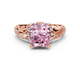 Rose gold Fancy Pink Radiant  Solitaire Filigree Engagement Ring with Halo and Prong Setting_63