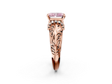 Rose gold Fancy Pink Radiant  Solitaire Filigree Engagement Ring with Halo and Prong Setting_65