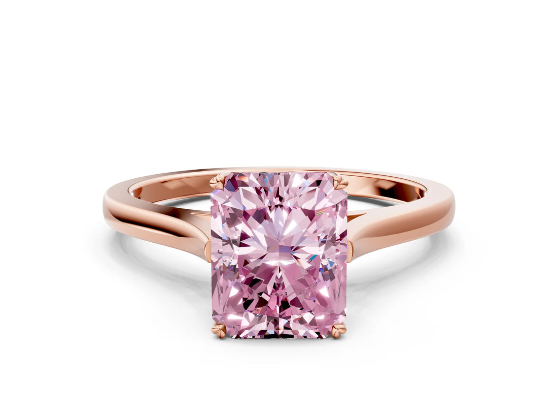 Rose gold Fancy Pink Radiant  Solitaire Heart Prong Engagement Ring with Tapered Band_55