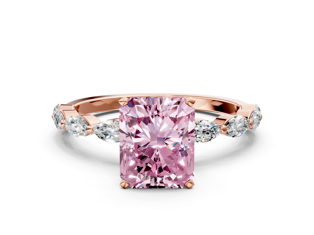 Rose gold Fancy Pink Radiant  Solitaire Marquise Side Stone Prong Setting Ring_43