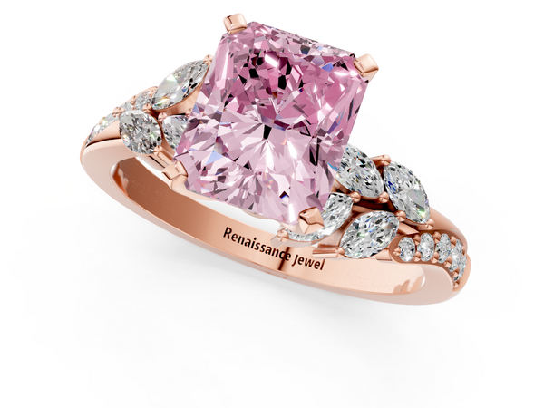 Rose gold Fancy Pink Radiant  Solitaire Marquise Twist Band with Six-Prong Setting