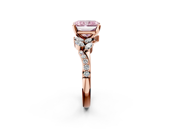 Rose gold Fancy Pink Radiant  Solitaire Marquise Twist Band with Six-Prong Setting