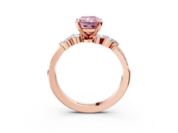 Rose gold Fancy Pink Radiant  Solitaire Marquise Twist Band with Six-Prong Setting