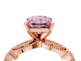 Rose gold Fancy Pink Radiant  Solitaire Milgrain Diamond Engagement Ring with Bezel and Marquise Band_133
