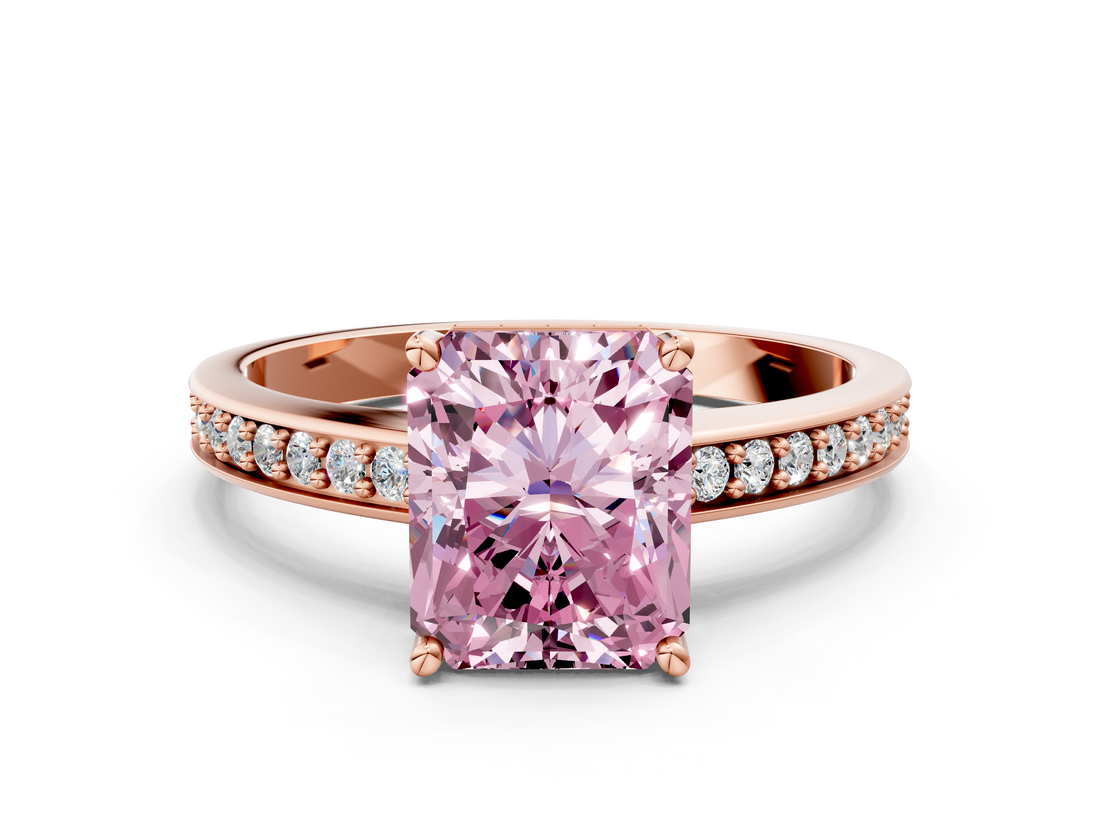 Rose gold Fancy Pink Radiant  Solitaire Pavé Band Prong Setting Ring_20