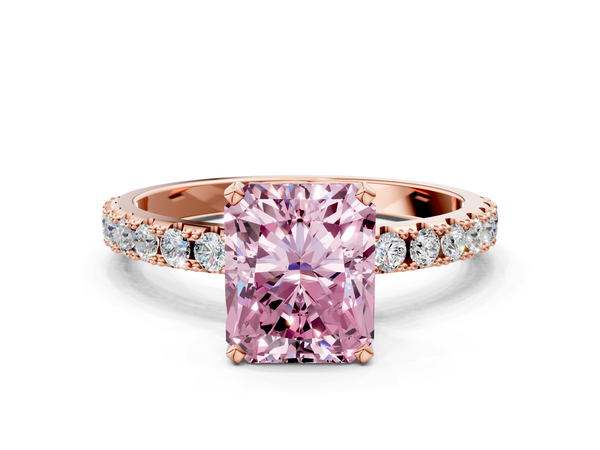 Rose gold Fancy Pink Radiant Cut Diamond Solitaire Pavé Band with Four-Prong Setting