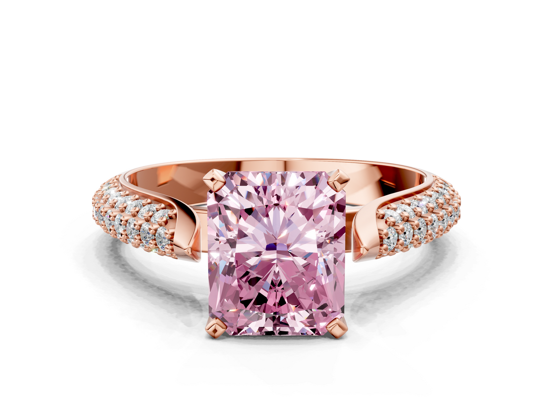 Rose gold Fancy Pink Radiant  Solitaire Pavé Diamond Engagement Ring with Four-Prong Setting_177