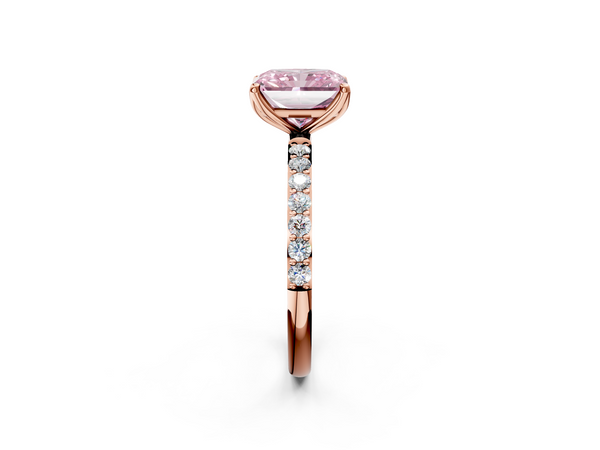 Rose gold Fancy Pink Radiant Cut Diamond Solitaire Engagement Ring with Round  Pavé Band and Prong Setting