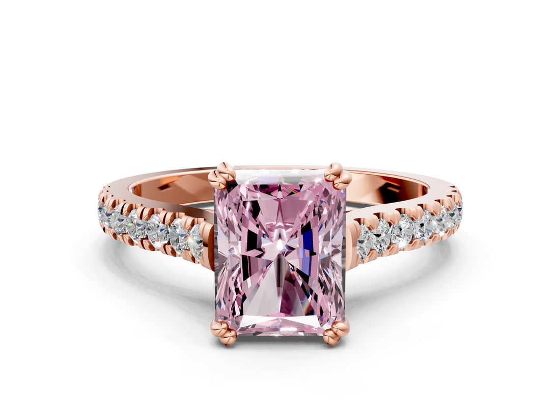 Rose gold Fancy Pink Radiant  Solitaire Pave Diamond Engagement Ring with Prong Setting_20