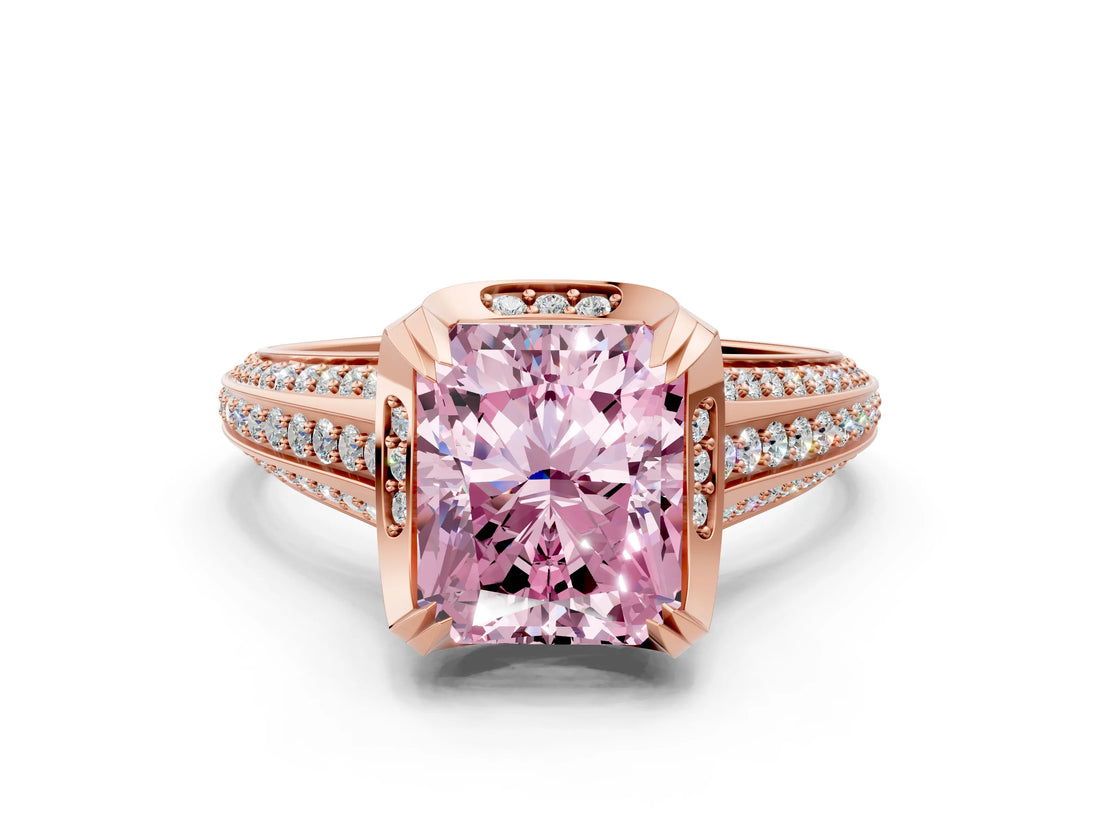 Rose gold Fancy Pink Radiant  Solitaire Pave Split Shank Ring with Four-Prong Setting_81
