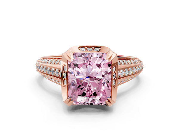 Rose gold Fancy Pink Radiant  Solitaire Pave Split Shank Ring with Four-Prong Setting