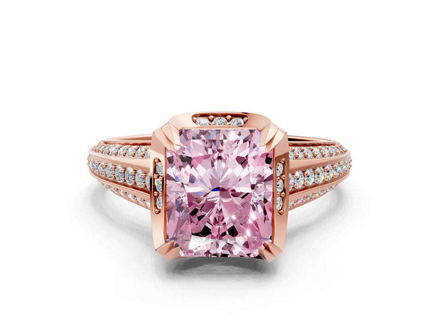 Rose gold Fancy Pink Radiant  Solitaire Pave Split Shank Ring with Four-Prong Setting